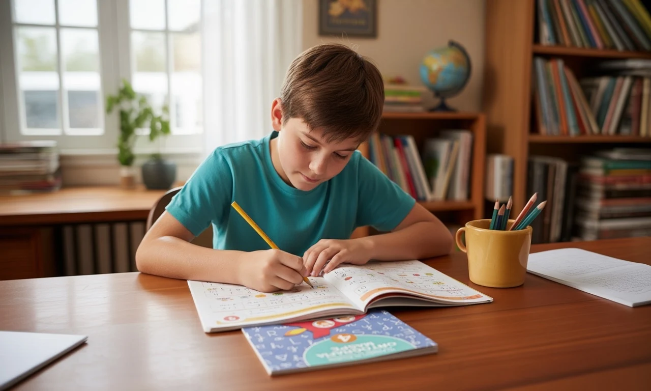 Niño haciendo ejercicios de ortografía de 4.º primaria con el Cuaderno Maspe