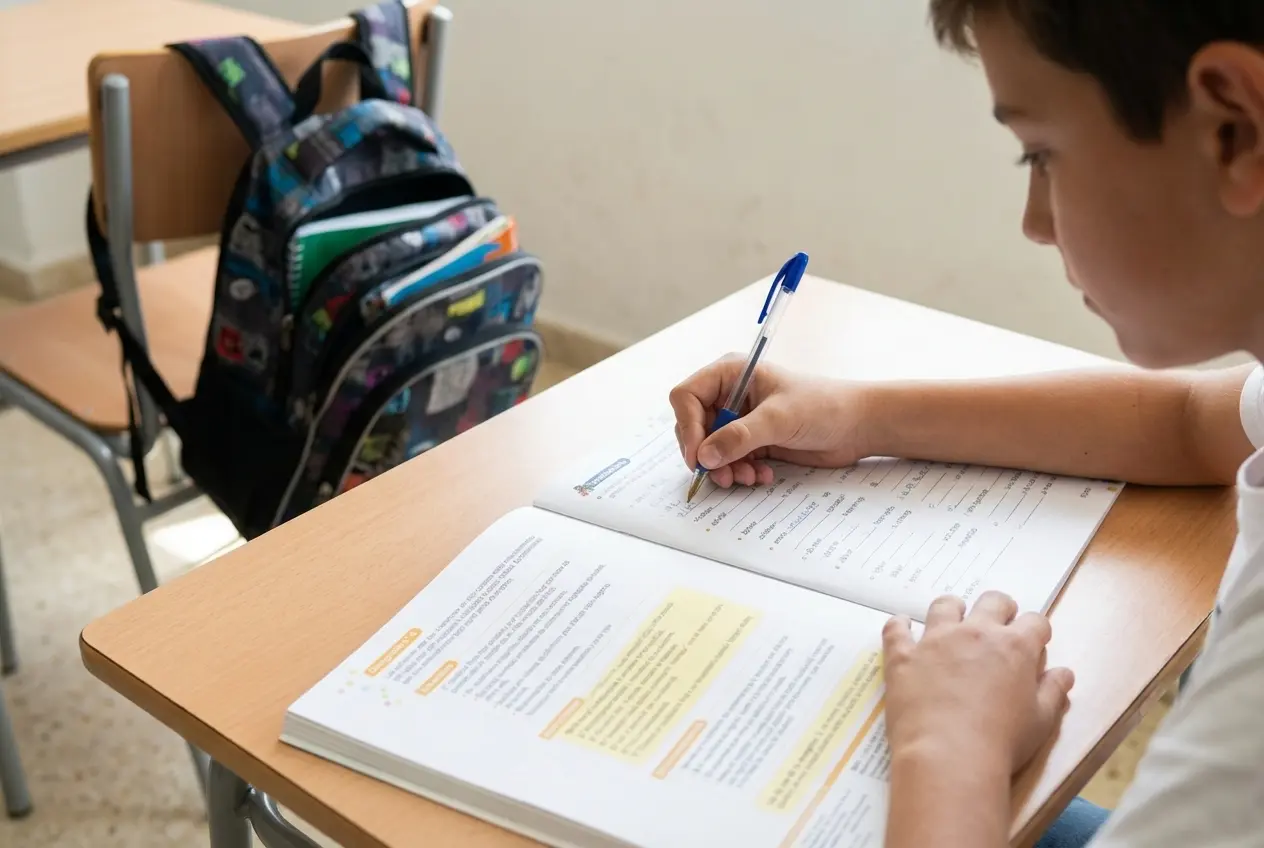 Alumno de 6º primaria preparando ESO con ejercicios ortografía Cuaderno Maspe